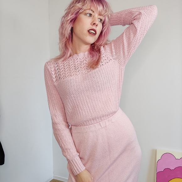 Vintage Dresses & Skirts - Vintage 80s 2-Piece Pink Knit Set